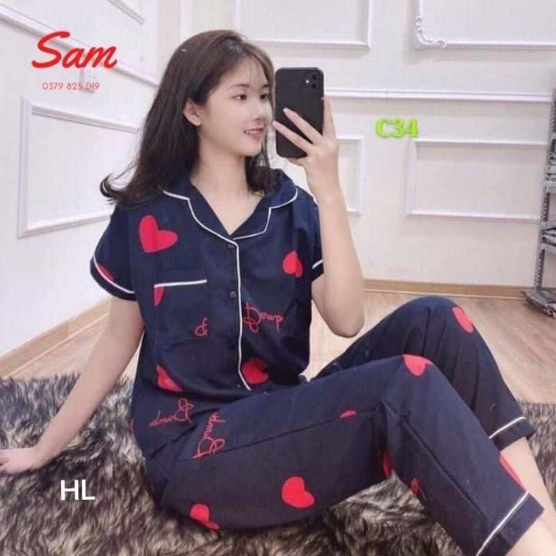 Bộ pyjama kate tay cộc quần dài siêu xinh kèm video ảnh thật