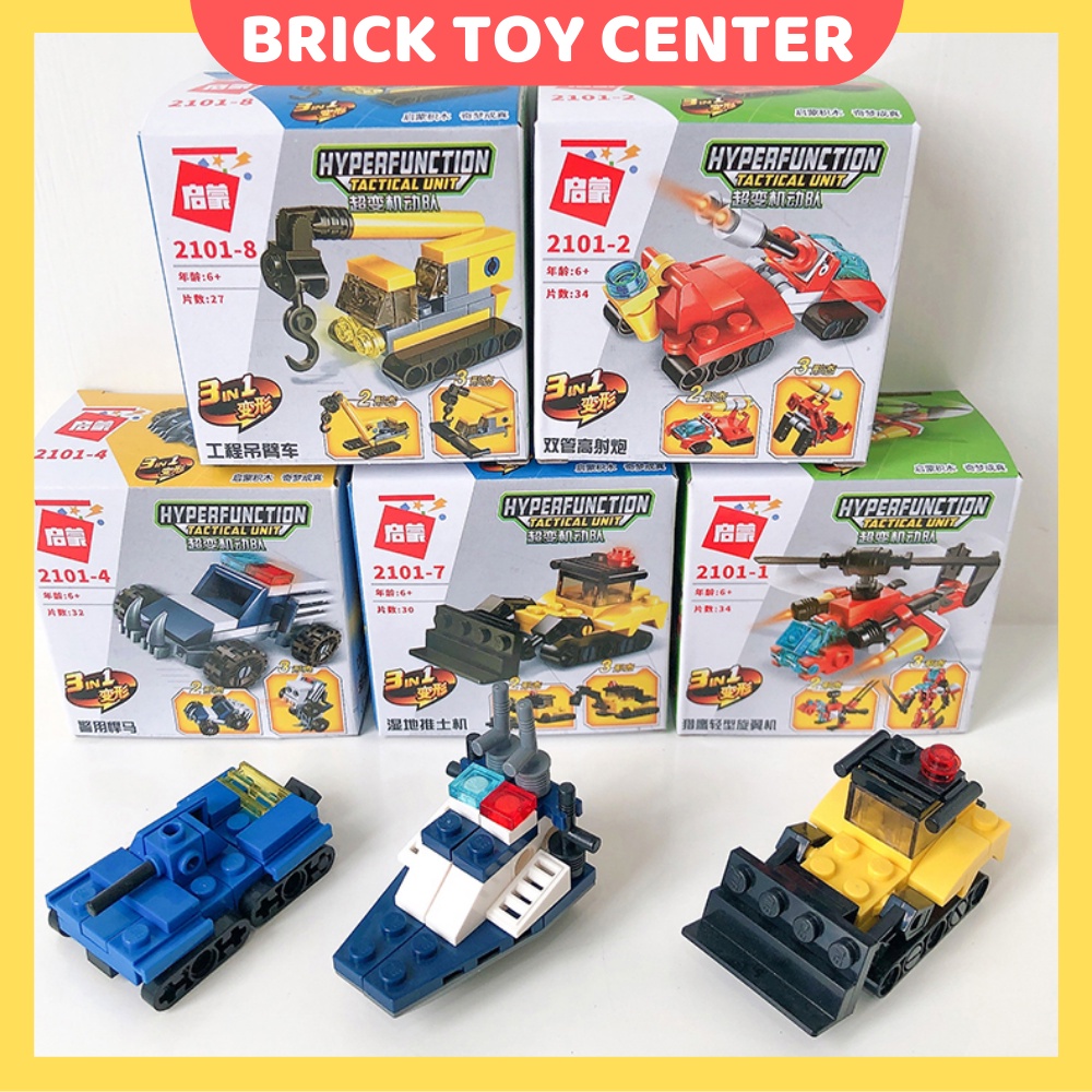 Đồ chơi xếp hình cho bé 3 trong 1 Qman 2101-2105 ô tô xe tăng máy bay khủng long robot