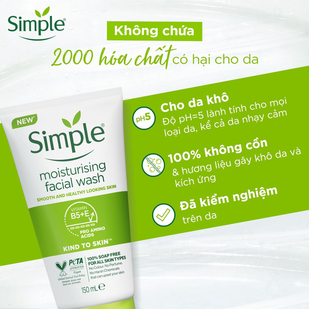 SỮA RỬA MẶT SIMPLE GIÚP DƯỠNG ẨM CHO DA TRÔNG KHỎE VÀ MỊN MÀNG 150ML [CHÍNH HÃNG ĐỘC QUYỀN] [DIỆN MẠO MỚI]