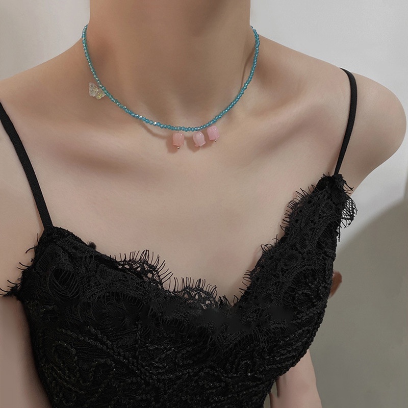 Vòng Cổ Choker Hình Hoa Tulip Đính Hạt Thời Trang Cho Nữ