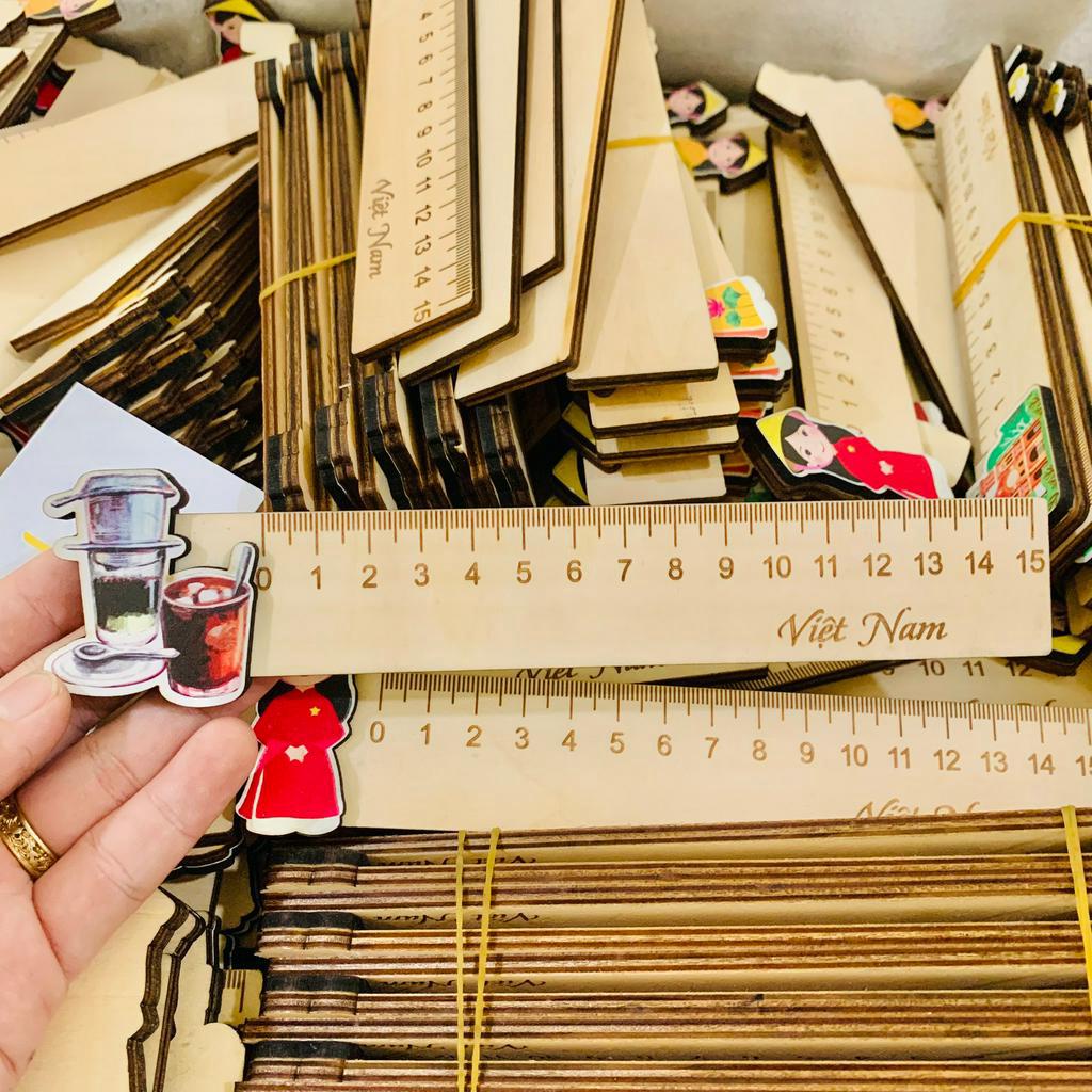 Thước gỗ SanNy đo độ dài 15cm quà tặng lưu niệm Việt Nam