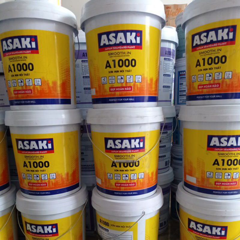 Sơn tường nhà nội thất Asaki  thùng 24 kg + con lăn sơn