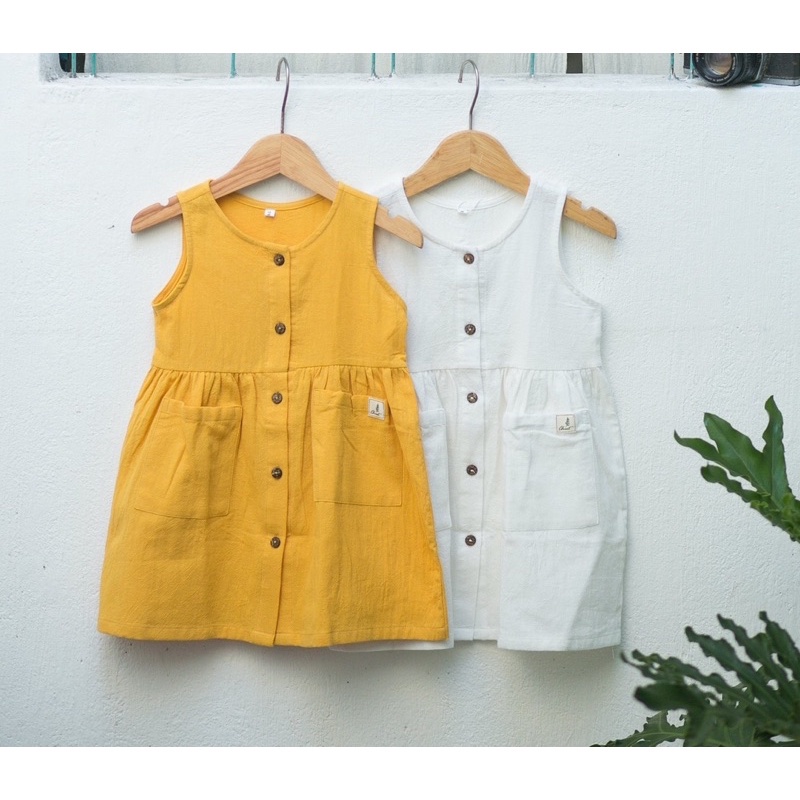 Đầm bé gái chất thô cara đính nút dừa váy cho bé gái 1 2 3 4 5 6 7 8 9 tuổi thời trang thiết kế trẻ em Chutbaby
