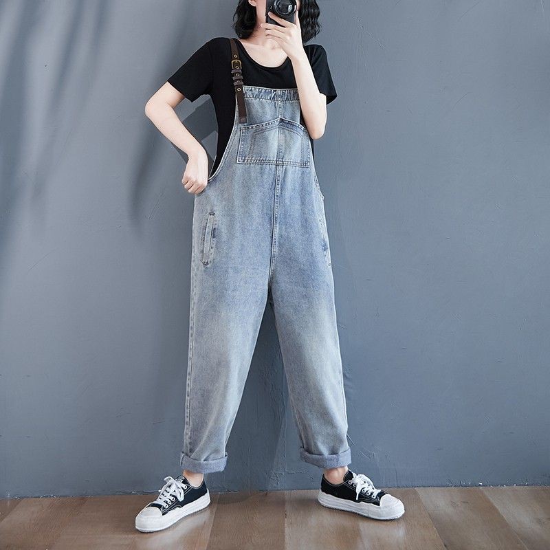[ORDER] Quần yếm jean dáng rộng dây da (size M-XXL fit đến 80kg) - Có ảnh thật | BigBuy360 - bigbuy360.vn
