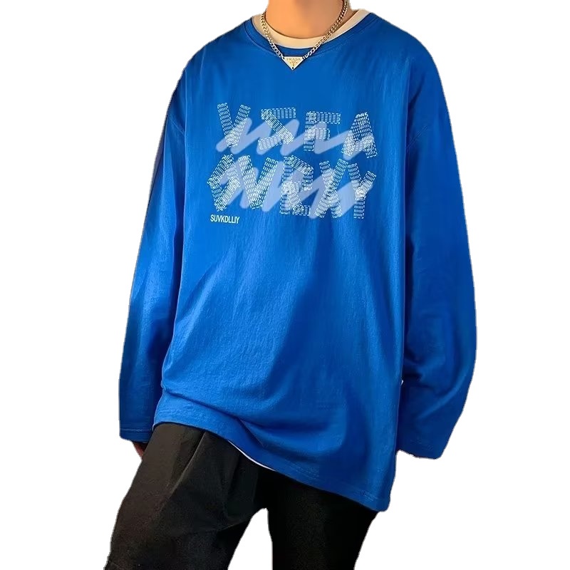 Áo Thun Tay Dài Dáng Rộng In Chữ Phong Cách Hong Kong Thời Trang Cho Nam / size M-5XL