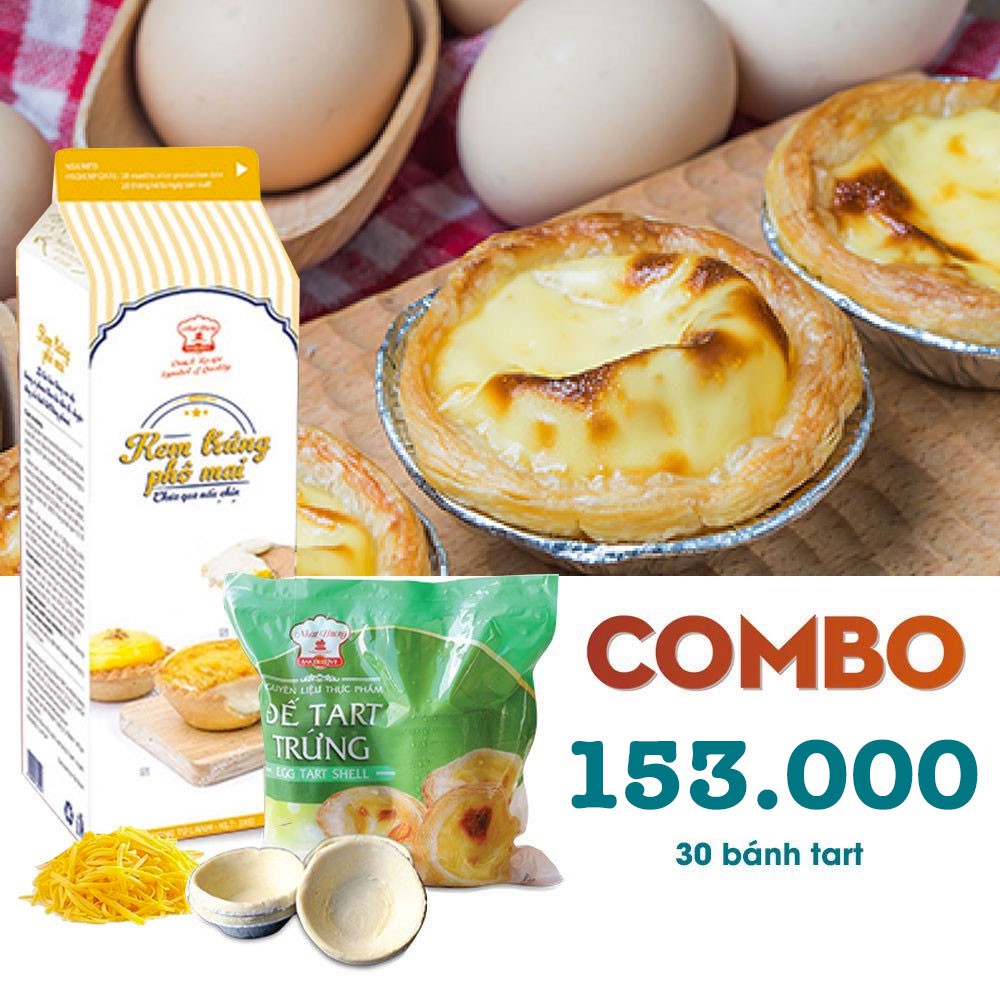 Combo bánh tart trứng kem phô mai 153 ( gồm 30 đế bánh tart và 1 kg kem trứng phô mai)