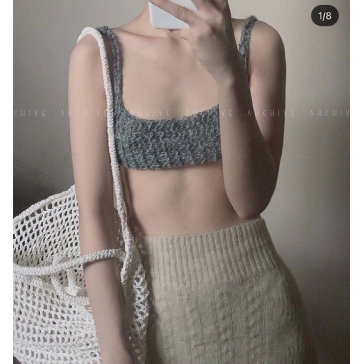 Áo bra len móc màu lông chuột