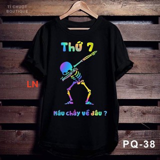 Áo thun Unisex nam nữ tay lỡ họa tiết bộ xương nhảy múa phản quang 7 màu Thứ 7