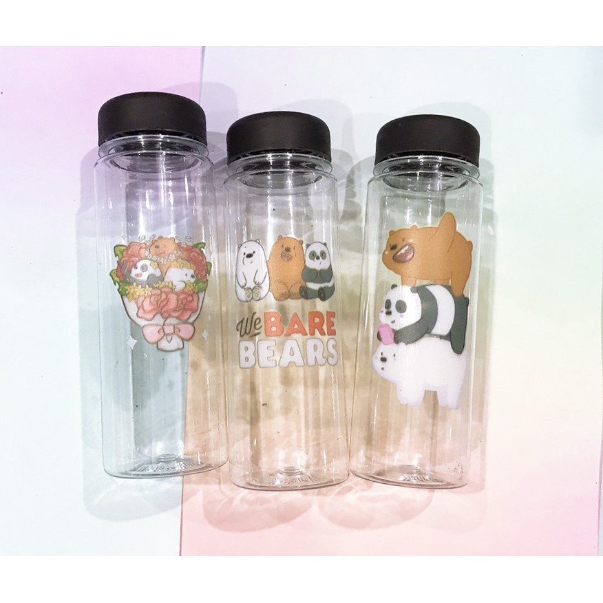 Bình nước ba anh em gấu nhựa in màu BNI2 500ml bình nước bare bear hoạt hình bình nước dễ thương