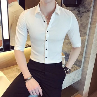 Áo sơ mi trắng nam cúc nút đen dài tay đẹp có họa tiết  thêu ngực công sở hàn quốc không nhăn phong cách AnHi