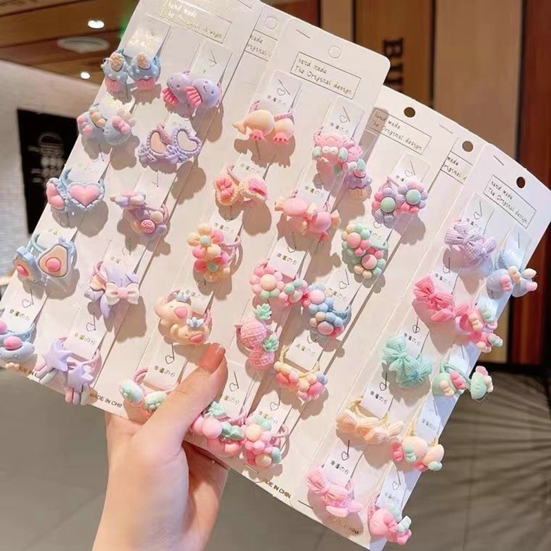 Set 40 Dây Cột Tóc Co Giãn Hình Hoạt Hình Đáng Yêu Cho Bé Gái