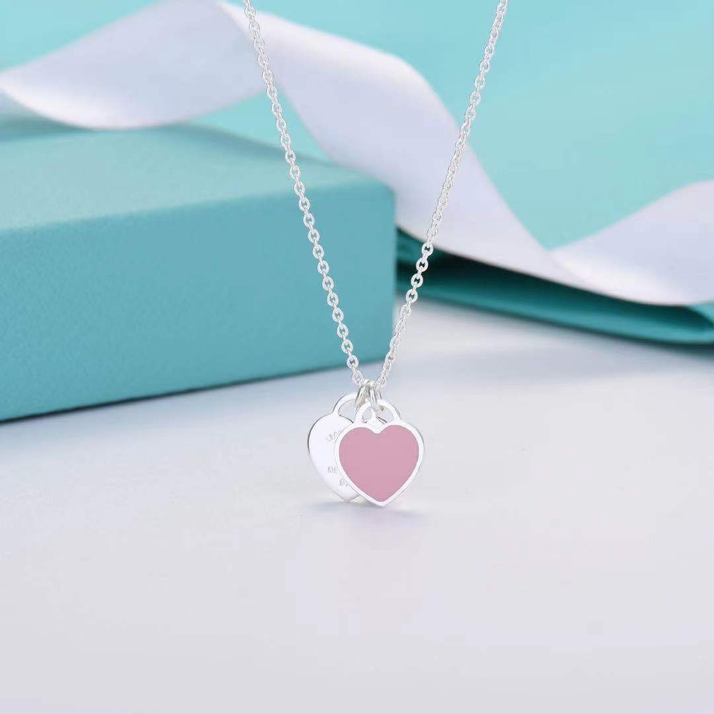 Vòng cổ Bạc sterling Mặt Trái Tim Khắc Chữ t Đính Kim Cương