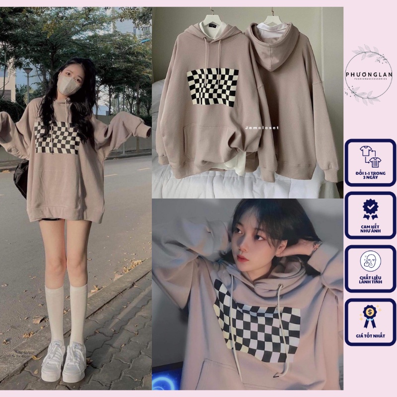 Áo Hoodie nâu in logo PHULA Nữ [FREESHIP] 🌸 Sweater nỉ form rộng tay bồng, thun dài tay xẻ vạt cá tính Ulzzang 🌸