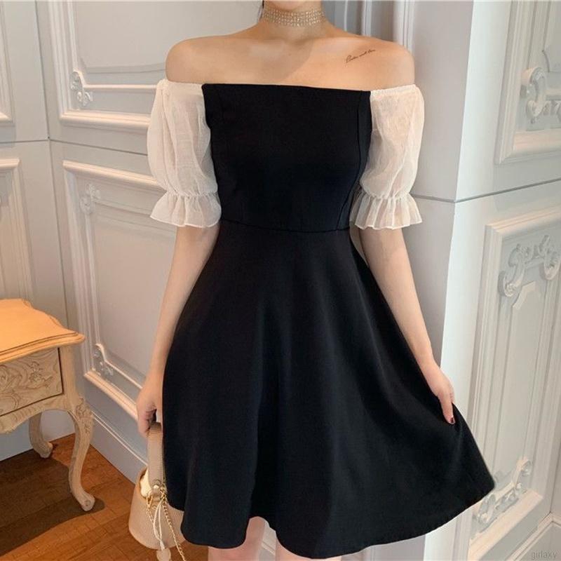 Đầm Nữ Ngắn Tay Trễ Vai Xinh Xắn Theo Phong Cách Hàn Quốc Thanh Lịch