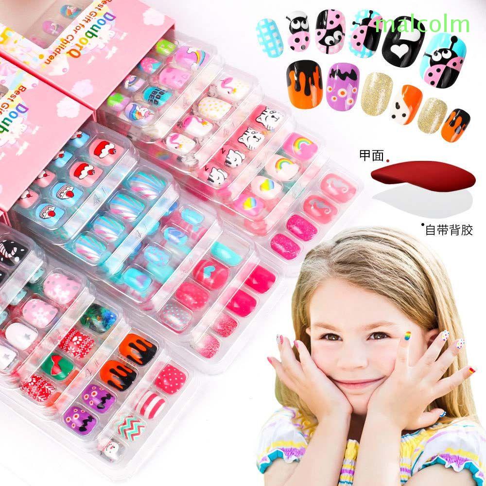 [Hàng mới về] Móng tay giả ngắn họa tiết hoạt hình 3D nhiều màu sắc đáng yêu cho trẻ em