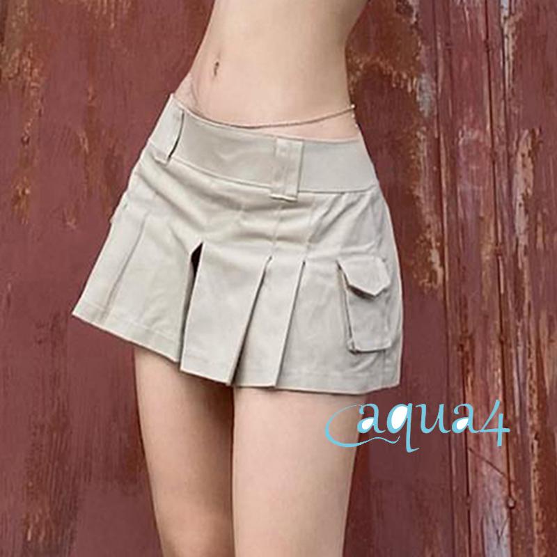 Chân Váy Xếp Li Lưng Thấp Y2K Phong Cách Retro 2000s