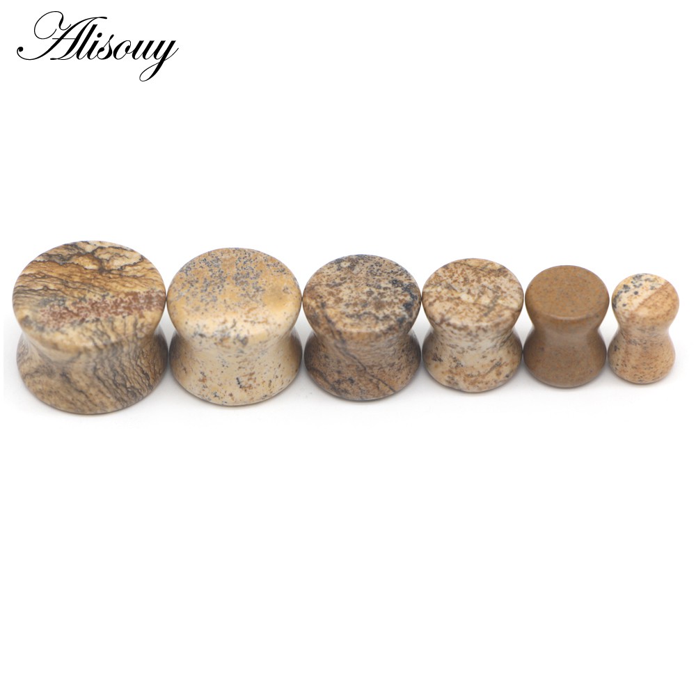 Alisouy Set 2 Khuyên Nong Tai Bằng Đá Tự Nhiên 6mm - 16mm Cá Tính
