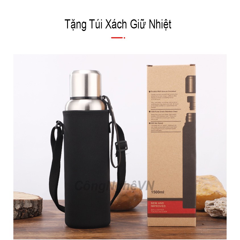 Bình Giữ Nhiệt Thép Không Gỉ 750/1000/1500ml Tặng Túi Giữ Nhiệt Bình Đựng Nước Giữ Nhiệt Inox304 , Ly Giữ Nhiệt