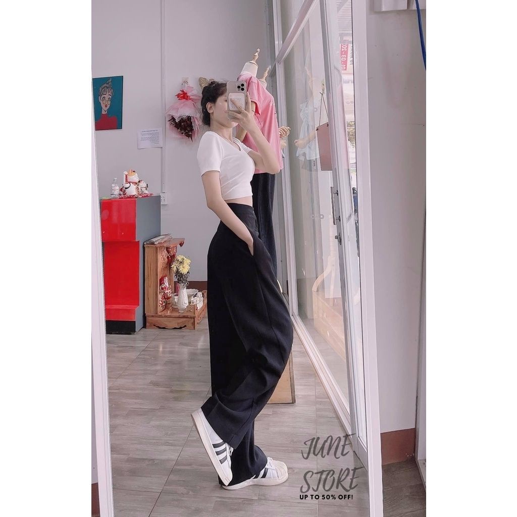 Quần ống rộng suông nữ khoá trước lưng cao khuy giữa quần culottes ống xuông cạp cao cho nữ [ HÀNG CAO CẤP ]