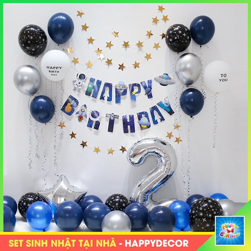 Set bong bóng trang trí sinh nhật hình phi hành gia vũ trụ cho bé trang trí tại nhà đơn giản