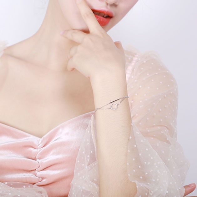 Vòng tay nữ bạc Ý s925 hai lớp mặt tròn S2757 - AROCH Jewelry