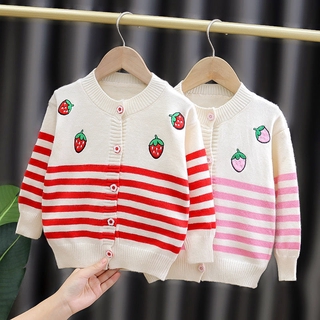Áo Khoác Len Thêu Hình Trái Dâu Xinh Xắn Cho Bé Gái