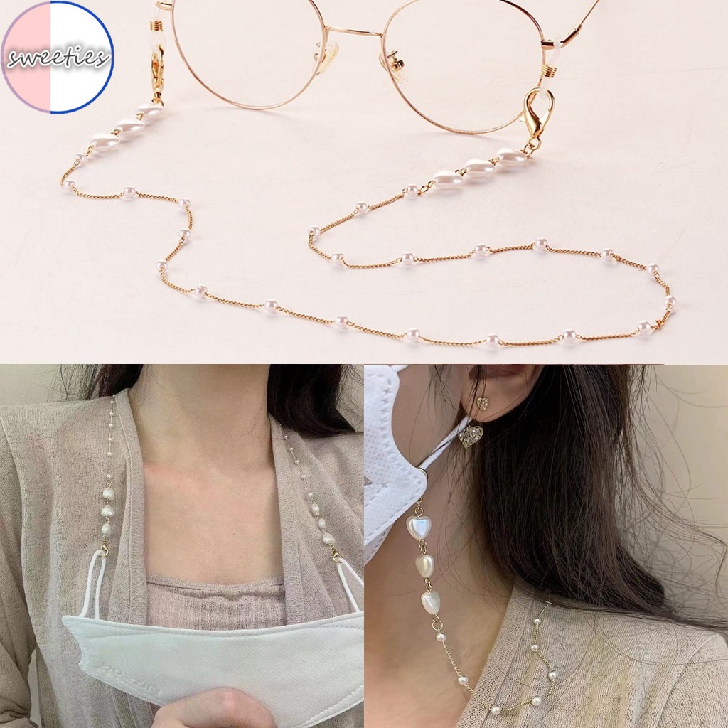Thời Trang Dây Đeo Mắt Kính Chống Thất Lạc Hình Trái Tim Đính Ngọc Trai