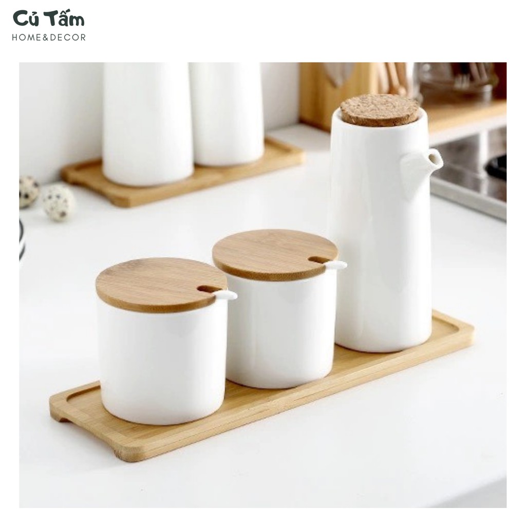 Lọ đựng gia vị, hũ gia vị bằng sứ cao cấp kèm kệ sắt và thìa - cutam.homedecor | BigBuy360 - bigbuy360.vn