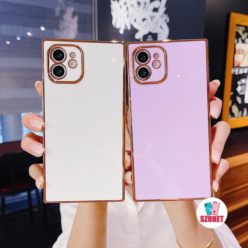 Ốp điện thoại mềm dạng vuông viền mạ trơn màu thời trang cho Iphone 12 11 Pro Max Xs Xr 8 7 Plus Se 2020