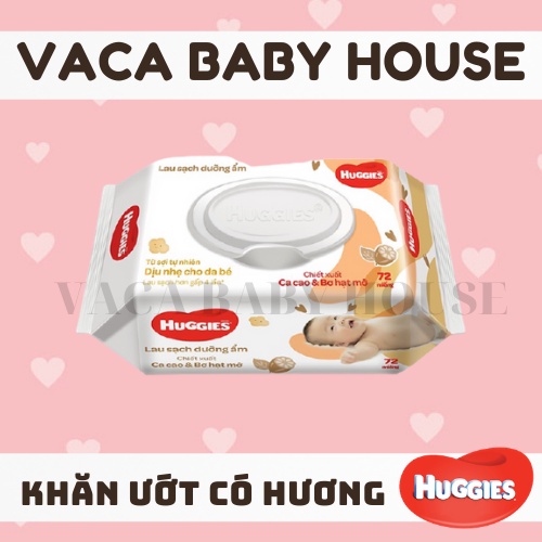 Khăn ướt Huggies chiết xuất Ca cao và Bơ hạt mỡ gói 72 miếng