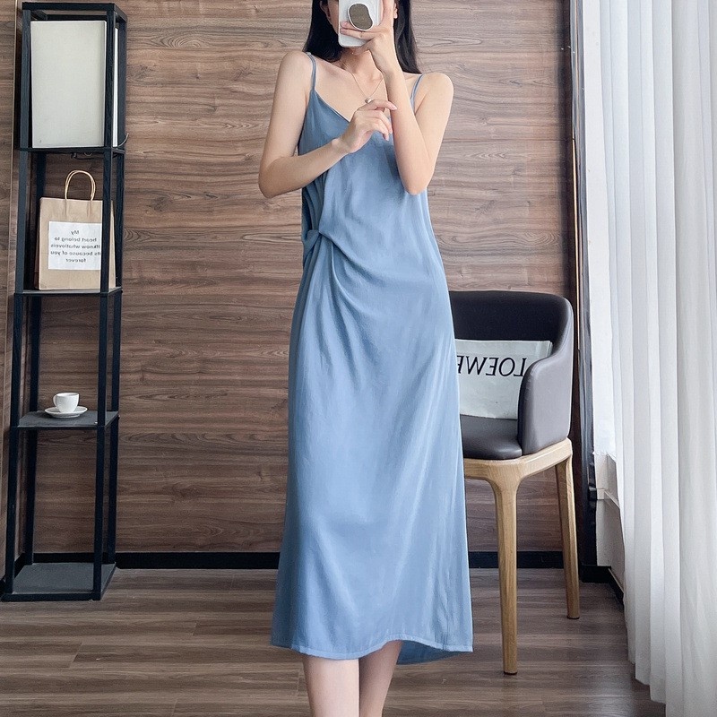 MS736 Váy đầm hai dây maxi xoắn eo, váy đầm suông đũi lụa mềm mát đi chơi đi biển