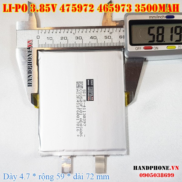 Pin Li-Po 3.85V 3500mAh 475972 (Lithium Polymer) cho Máy Tính Bảng, Tablet, Điện Thoại, Laptop, Camera, Bảng LED, Loa