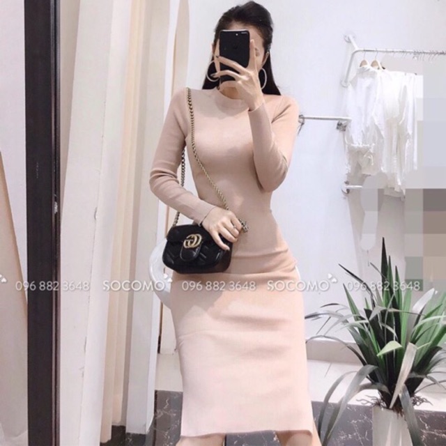 Đầm len body cổ tròn