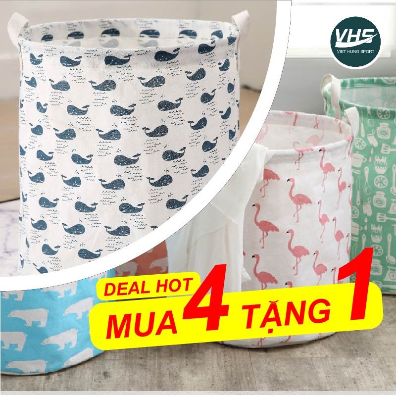 [Mua 4 tặng 1] Giỏ vải đựng quần áo, sọt vải đựng quần áo, túi vải đựng quần áo chống thấm họa tiết siêu đẹp 2021