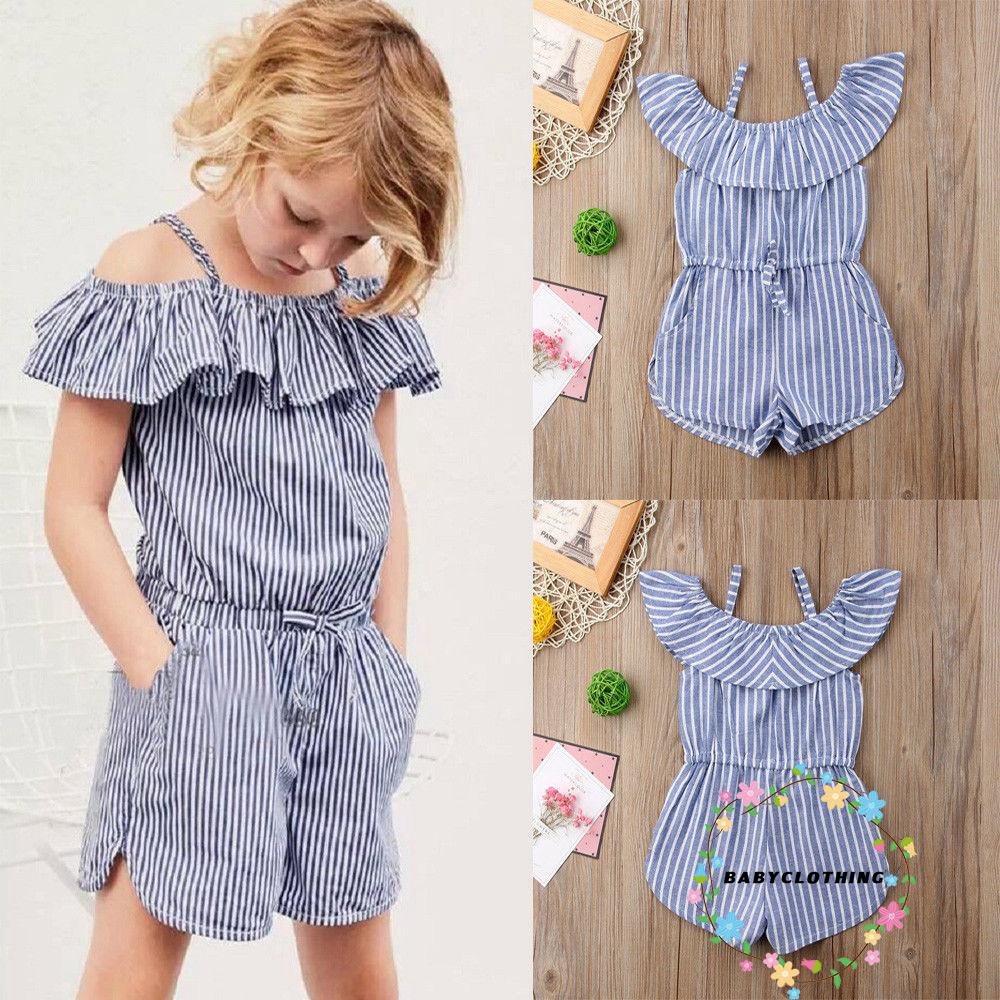 ღWSVღSummer Baby Girls Stripe Romper Kids Toddler Jumpsuit Playsuit Outfits Clothes