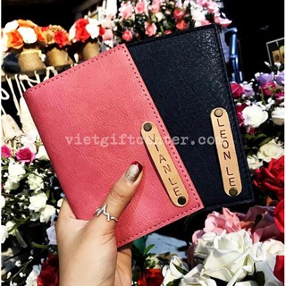 [Combo 2] Ví bao bọc vỏ passport khắc tên, gắn charm theo ý HANDMADE