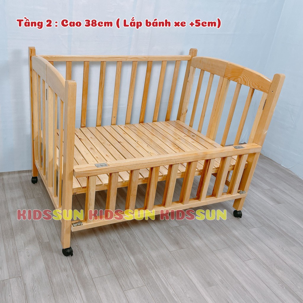 Nôi Cũi Cho Bé Giường Cũi Trẻ Em Chất Liệu Gỗ Quế Nhiều Màu Chịu Lực 100kg Kèm Bánh Xe Bảo Hành 24 Tháng Hàng xuất Khẩu