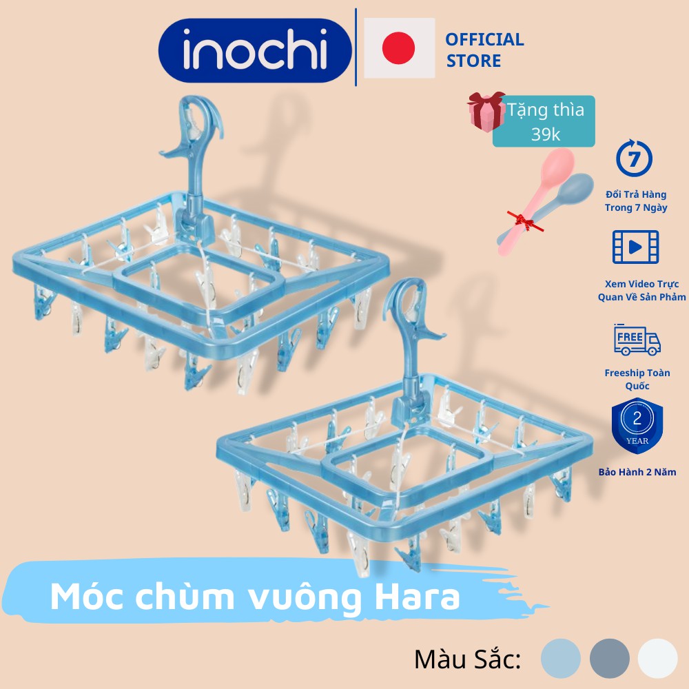 Móc áo vuông -móc chùm vuông Hara Chính Hãng Inochi phơi đồ quần lót áo lót tất vớ