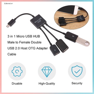 ✨chất lượng cao✨3 in 1 Micro USB HUB Male to Female Double USB 2.0 Host OTG Adapter Cable