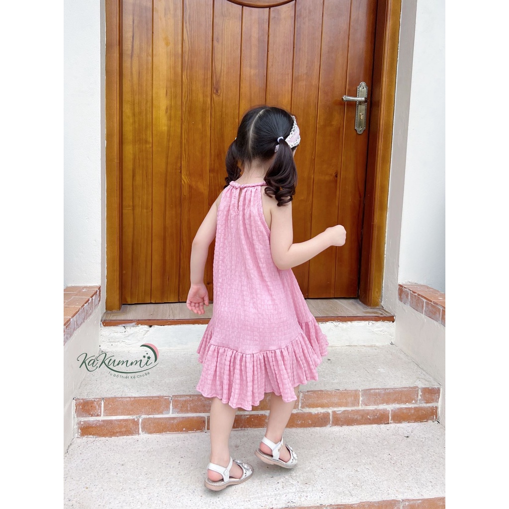 Váy yếm đan dây cổ chất đũi xốp mềm (KM22-VA216) Kakummi