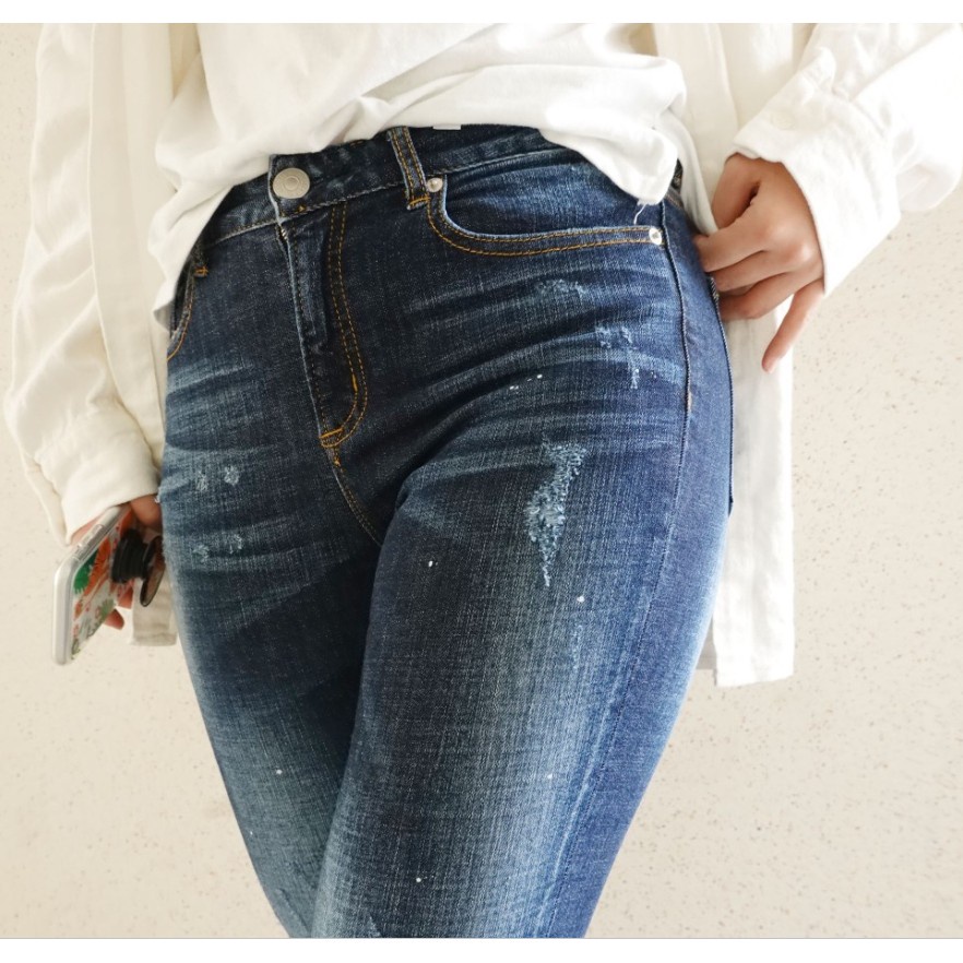 ☏✾Evisu Quần Jean denim Xanh Đậm Ôm Dáng Vừa Vặn