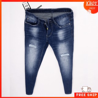 Quần jean nam [𝐅𝐑𝐄𝐄𝐒𝐇𝐈𝐏] Quần jeans rách ống ôm chất bò cao cấp vải mềm mịn hợp dáng - QJ08