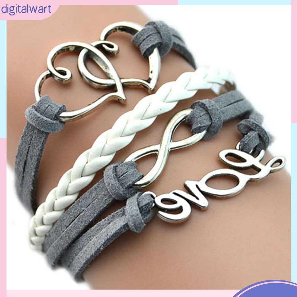 Vòng tay dây da nhiều lớp phối họa tiết cá tính cho nữ