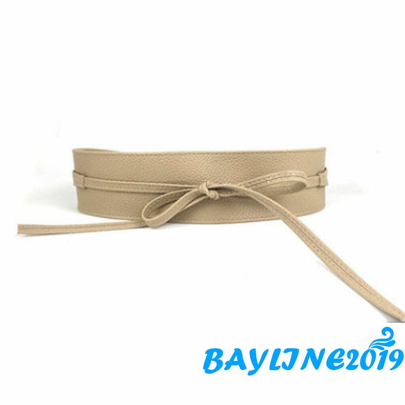 Thắt lưng nữ giả da bản rộng đính nơ thời trang