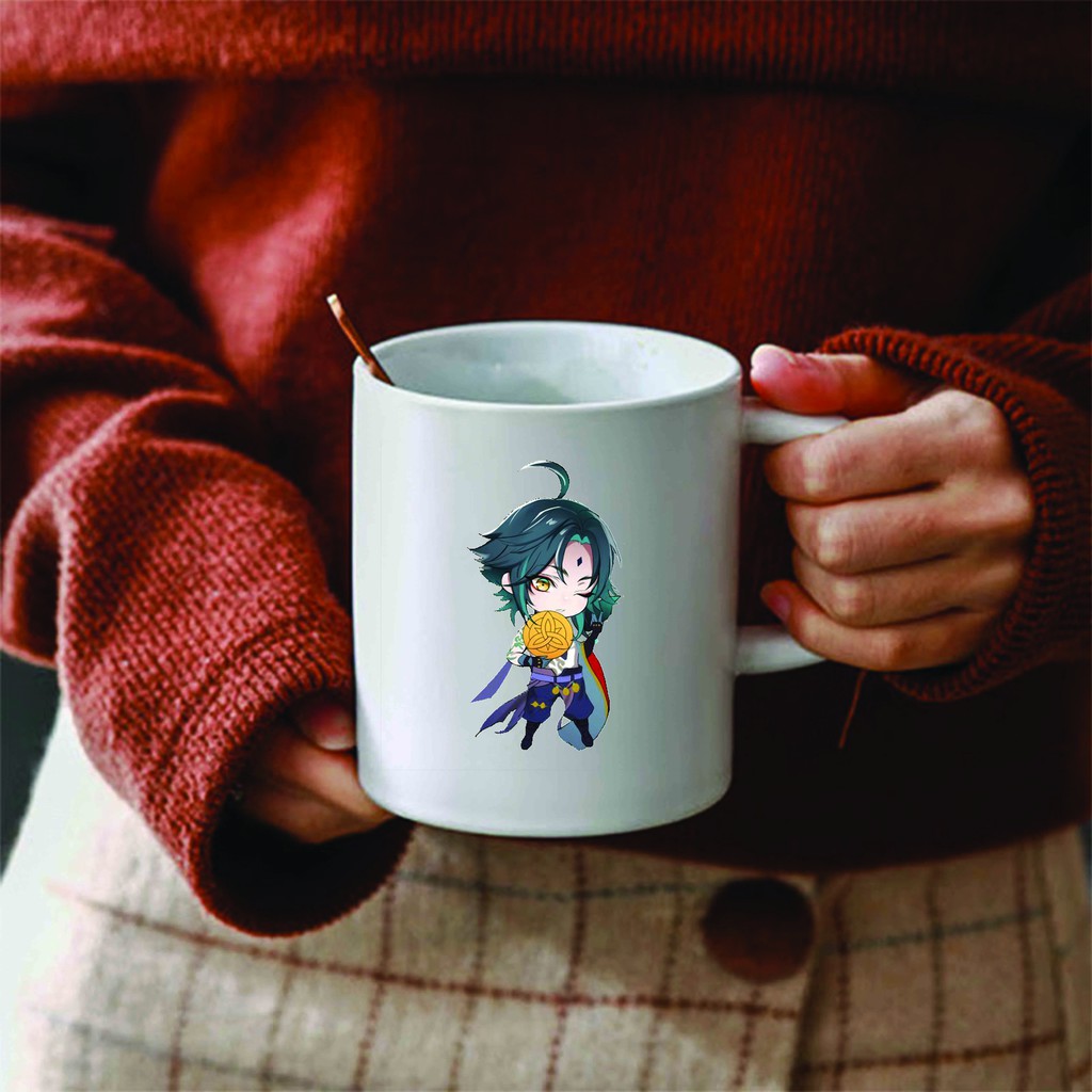 Cốc sứ trắng in hình GENSHIN IMPACT game anime chibi dễ thương xinh xắn tiện lợi M1