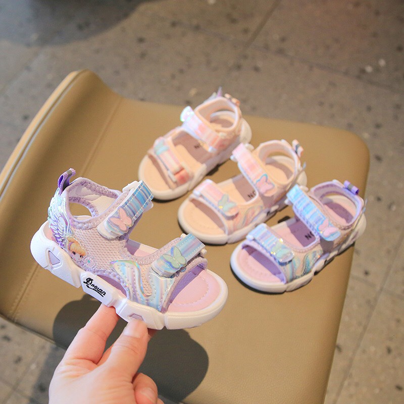 Sandal cho bé gái - dép quai hậu cho bé a02 công chúa cánh tiên siêu nhẹ quai vải thấm mồ hôi (tím, hồng) (sz21-sz30)