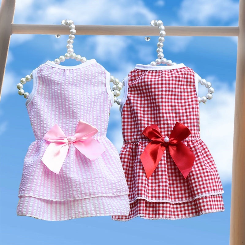 BST ÁO TẾT VÁY ĐẦM CARO HỒNG TRẮNG, ĐỎ TRẮNG XINH XẮN DỄ THƯƠNG CHO THÚ CƯNG