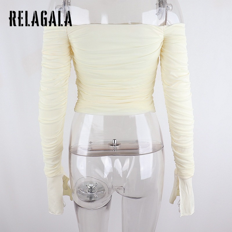 Áo Croptop Tay Dài Màu Trơn Dáng Ôm Phối Lưới Thời Trang Quyến Rũ Cho Nữ