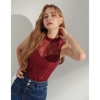 Áo sát nách cổ tròn phối ren nữ Air Space 2140121005