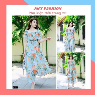 V127 váy hoa xanh maxi trễ vai, váy đi biển sang chảnh - (MC) Modish and Chic